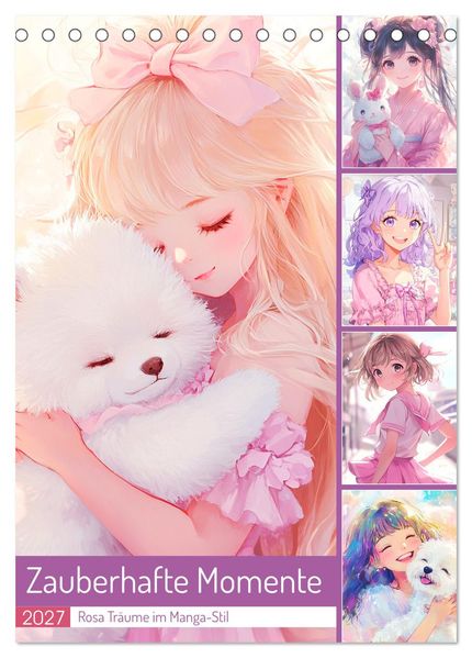 Zauberhafte Momente. Rosa Träume im Manga-Stil (Tischkalender 2027 DIN A5 hoch) CALVENDO Monatskalender