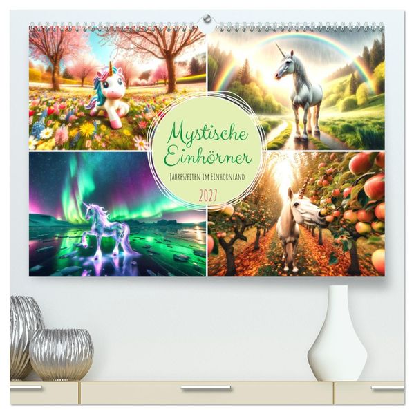 Mystische Einhörner - Jahreszeiten im Einhornland (hochwertiger Premium Wandkalender 2027 DIN A2 quer) Kunstdruck in Hochglanz