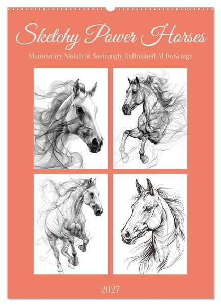 Sketchy Power Horses (Wall Calendar 2027 DIN A2 portrait) CALVENDO 12 Month Wall Calendar