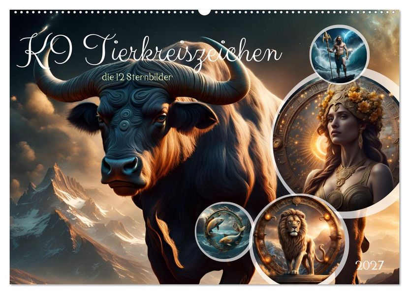KI Tierkreiszeichen (Wandkalender 2027 DIN A2 quer) CALVENDO Monatskalender