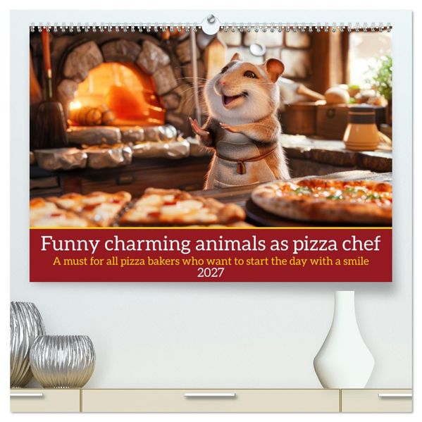 Funny charming animals as pizza chef (High Quality Premium Wall Calendar 2027 DIN A2 landscape)CALVENDO 12 Month Wall Calendar