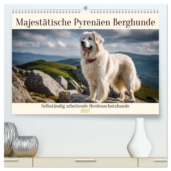Majestätische Pyrenäen Berghunde (hochwertiger Premium Wandkalender 2027 DIN A2 quer) Kunstdruck in Hochglanz