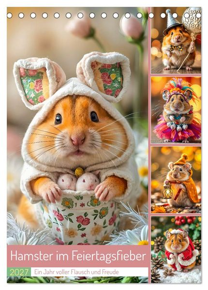 Hamster im Feiertagsfieber - Ein Jahr voller Flausch und Freude (Tischkalender 2027 DIN A5 hoch) CALVENDO Monatskalender