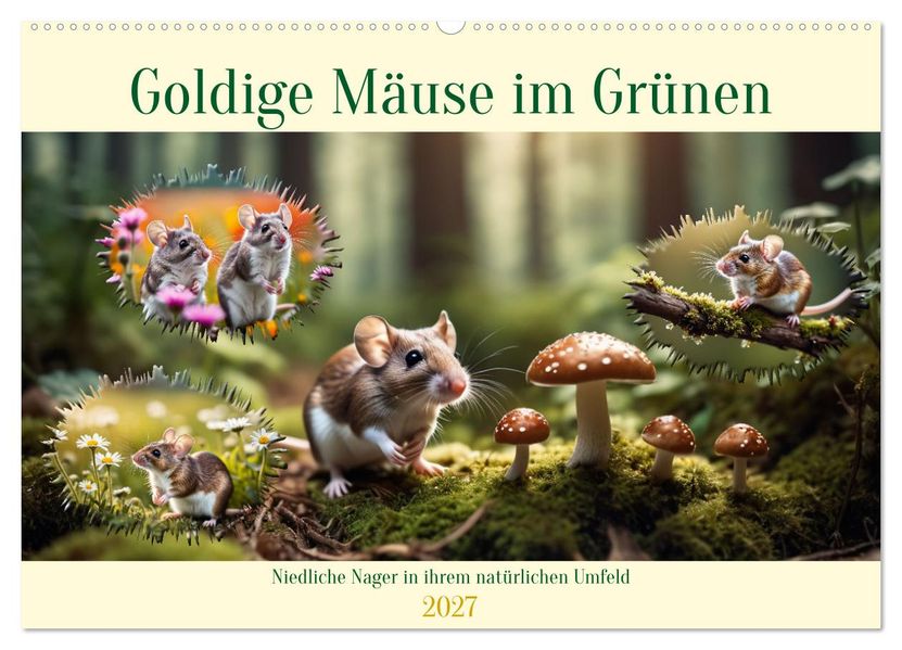 Goldige Mäuse im Grünen (Wandkalender 2027 DIN A2 quer) CALVENDO Monatskalender