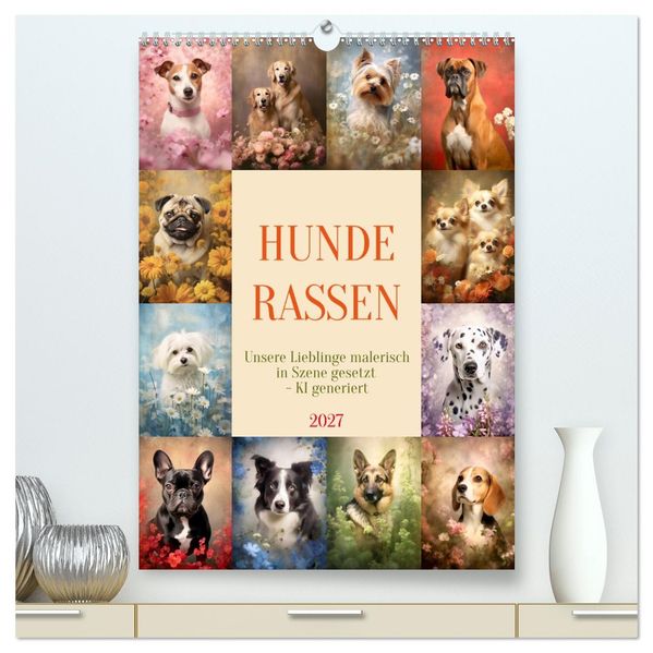 Hunderassen (hochwertiger Premium Wandkalender 2027 DIN A2 hoch) Kunstdruck in Hochglanz