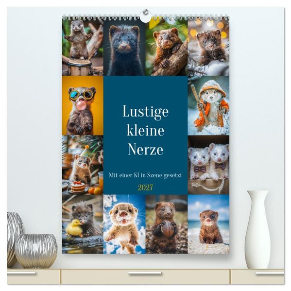 Lustige kleine Nerze (hochwertiger Premium Wandkalender 2027 DIN A2 hoch) Kunstdruck in Hochglanz
