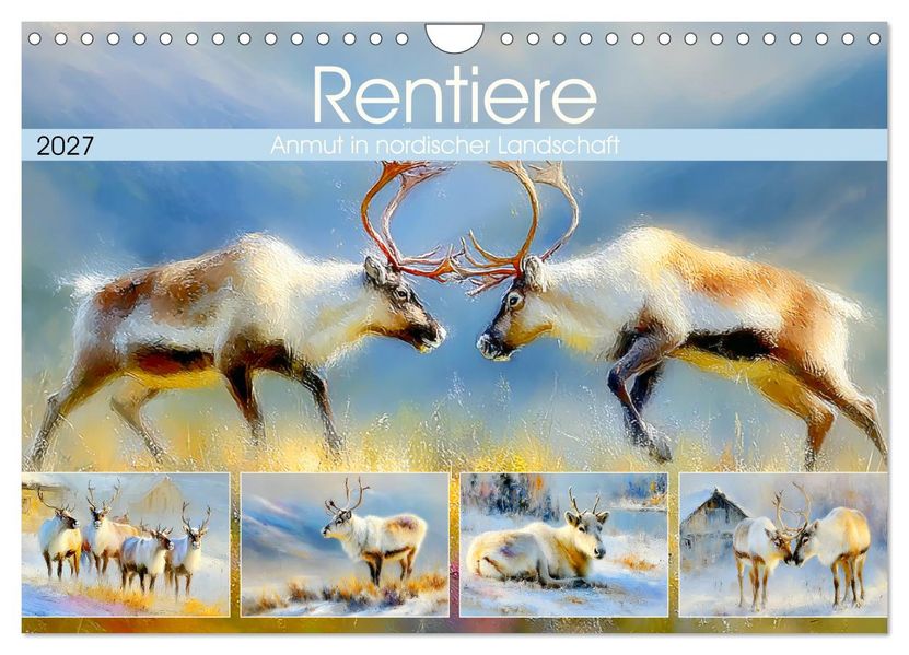 Rentiere. Anmut in nordischer Landschaft (Wandkalender 2027 DIN A4 quer) CALVENDO Monatskalender
