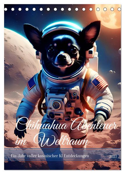 Chihuahua Abenteuer im Weltraum (Tischkalender 2027 DIN A5 hoch) CALVENDO Monatskalender