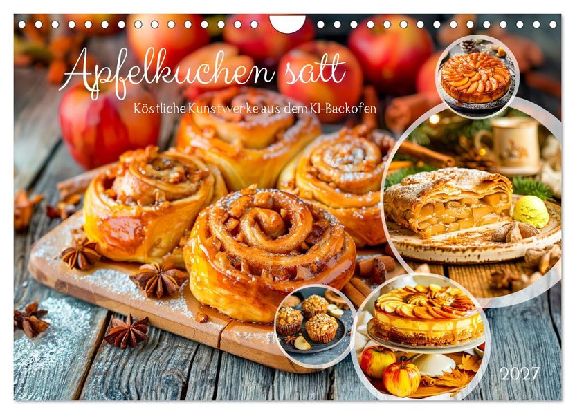 Apfelkuchen satt - Köstliche Kunstwerke aus dem KI-Backofen (Wandkalender 2027 DIN A4 quer) CALVENDO Monatskalender