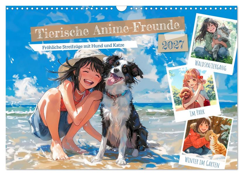 Tierische Anime-Freunde - Fröhliche Streifzüge mit Hund und Katze (Wandkalender 2027 DIN A3 quer) CALVENDO Monatskalender