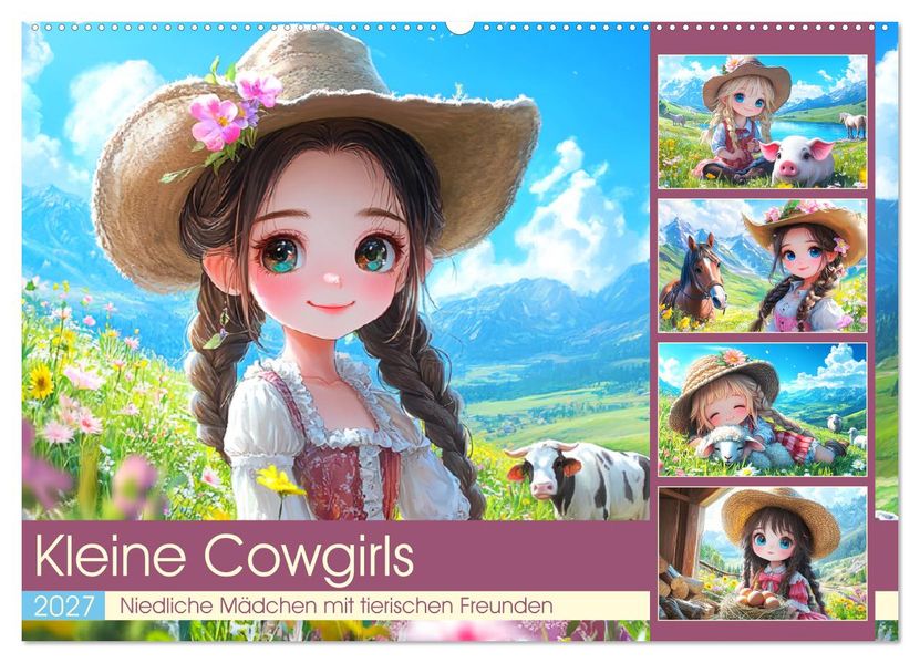 Kleine Cowgirls. Niedliche Mädchen mit tierischen Freunden (Wandkalender 2027 DIN A2 quer) CALVENDO Monatskalender