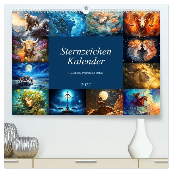 Sternzeichen-Kalender - Galaktische Porträts mit Datum (hochwertiger Premium Wandkalender 2027 DIN A2 quer) Kunstdruck in Hochglanz