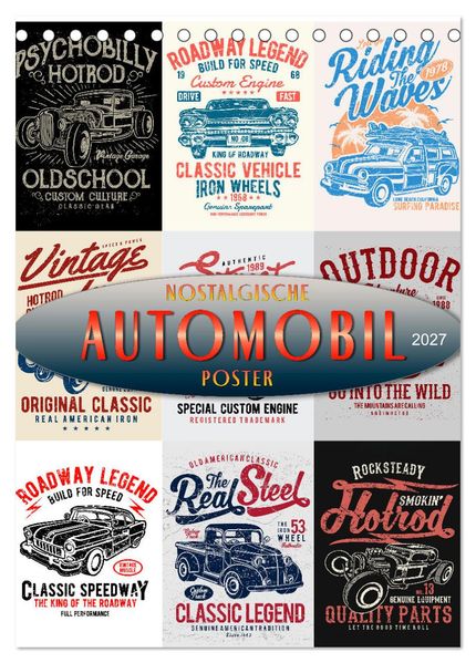 Automobile - nostalgische Poster (Tischkalender 2027 DIN A5 hoch) CALVENDO Monatskalender