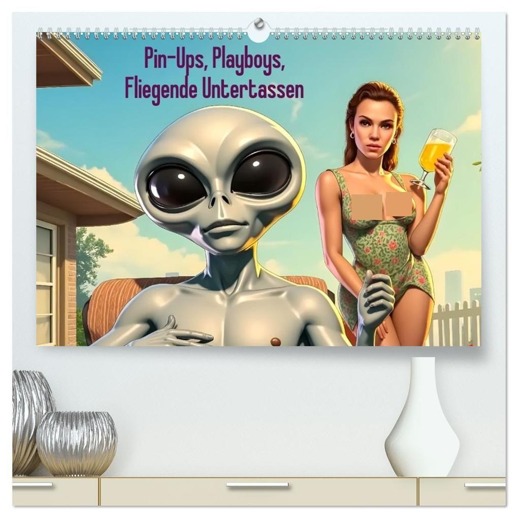 Pin-Ups Playboys Fliegende Untertassen (hochwertiger Premium Wandkalender 2027 DIN A2 quer) Kunstdruck in Hochglanz