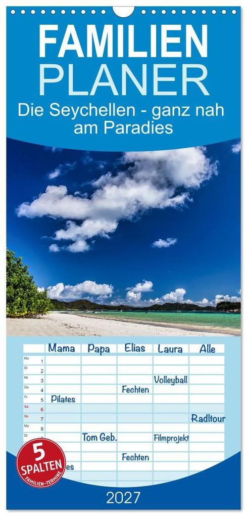 Familienplaner 2027 - Die Seychellen - ganz nah am Paradies mit 5 Spalten (Wandkalender 21 x 45 cm) CALVENDO