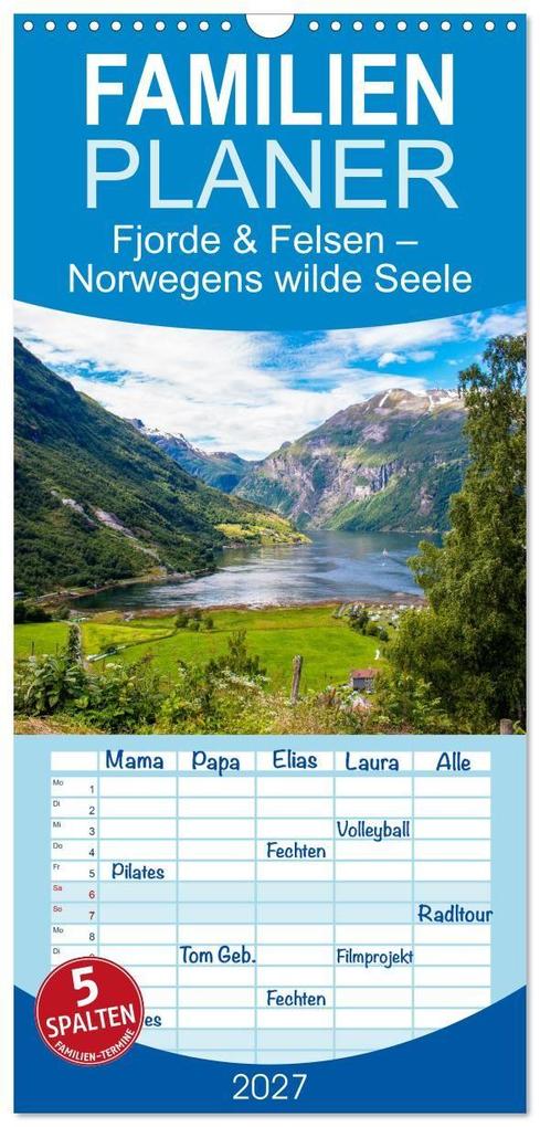 Familienplaner 2027 - Fjorde & Felsen - Norwegens wilde Seele mit 5 Spalten (Wandkalender 21 x 45 cm) CALVENDO