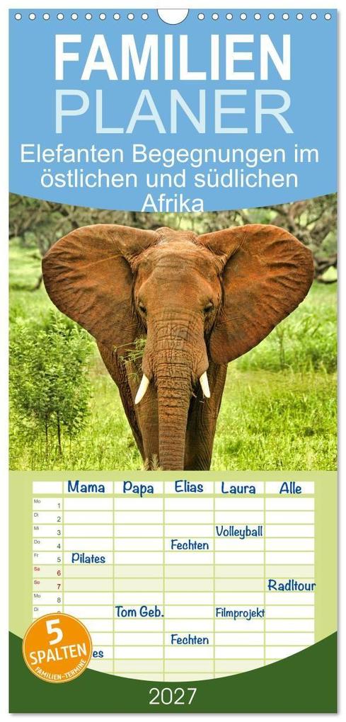 Familienplaner 2027 - Elefanten Begegnungen im östlichen und südlichen Afrika mit 5 Spalten (Wandkalender 21 x 45 cm) CALVENDO