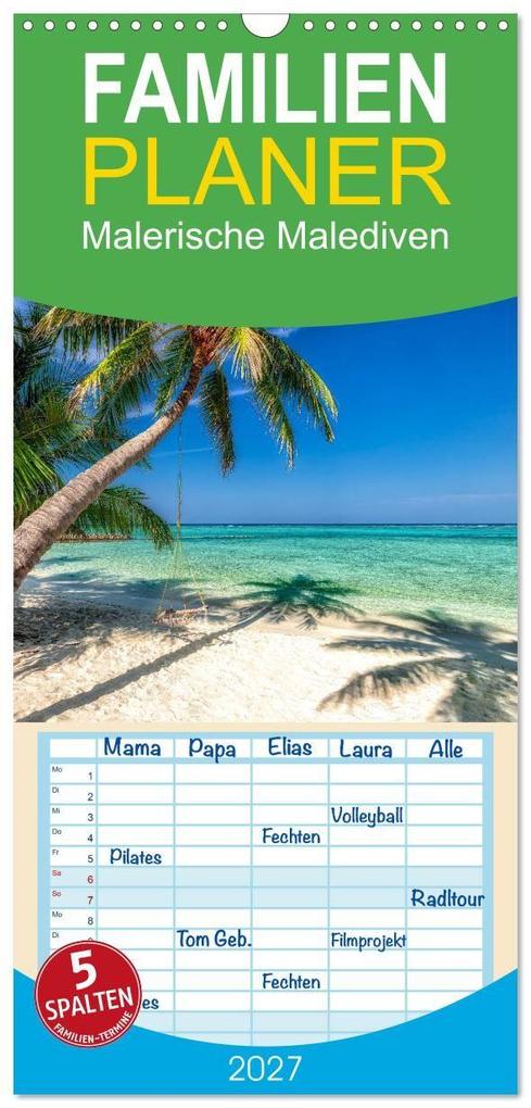Familienplaner 2027 - Malerische Malediven mit 5 Spalten (Wandkalender 21 x 45 cm) CALVENDO