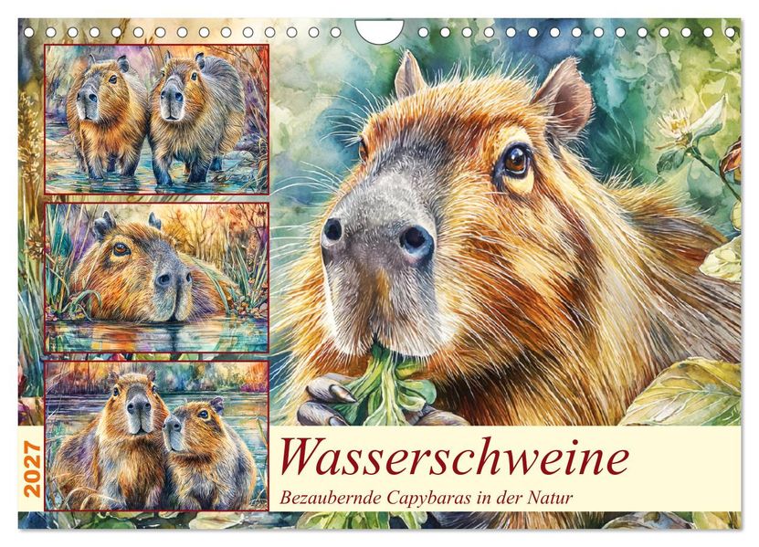 Wasserschweine. Bezaubernde Capybaras in der Natur (Wandkalender 2027 DIN A4 quer) CALVENDO Monatskalender