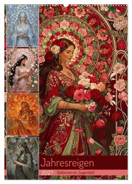Jahresreigen - Göttinnen im Jugendstil (Wandkalender 2027 DIN A2 hoch) CALVENDO Monatskalender