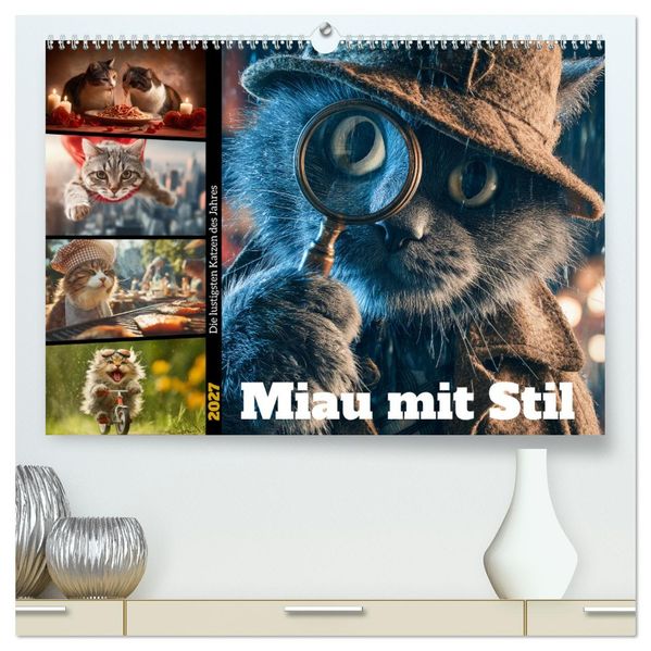 Miau mit Stil (hochwertiger Premium Wandkalender 2027 DIN A2 quer) Kunstdruck in Hochglanz