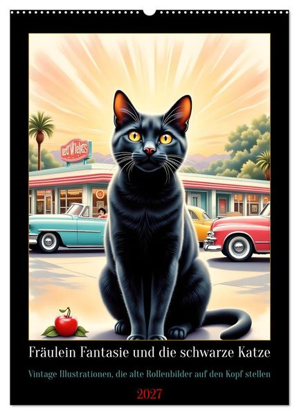 Fräulein Fantasie und die schwarze Katze (Wandkalender 2027 DIN A2 hoch) CALVENDO Monatskalender