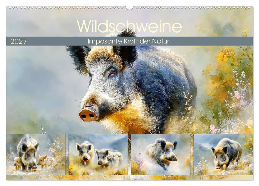 Wildschweine. Imposante Kraft der Natur (Wandkalender 2027 DIN A2 quer) CALVENDO Monatskalender