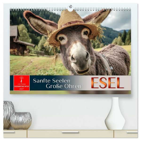 Esel - sanfte Seelen große Ohren (hochwertiger Premium Wandkalender 2027 DIN A2 quer) Kunstdruck in Hochglanz