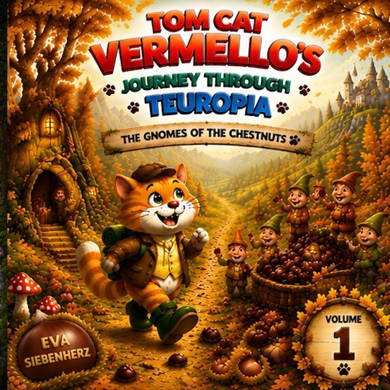 The Chestnut Elves - Part 1 of the 14-part children's book series *Vermello the Cat's Journey Through Teuropia*. Cat adventures richly illustrated a picture book and read-aloud book for ages 4 and u