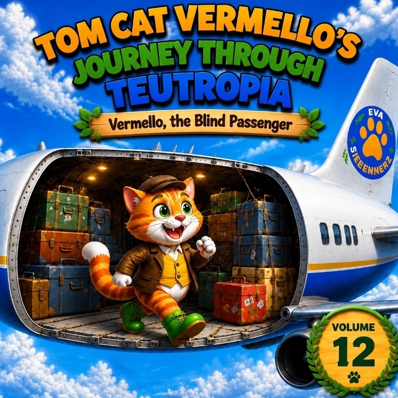 Vermello the Stowaway Volume 12 of the illustrated children's book series *Vermello the Cat's Journey Through Teuropia*-an adventure about courage and friendship