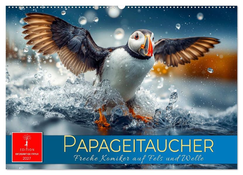 Papageitaucher - Freche Komiker auf Fels und Welle (Wandkalender 2027 DIN A2 quer) CALVENDO Monatskalender