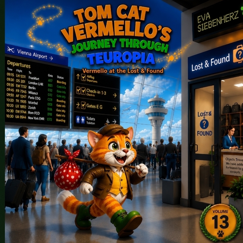VERMELLO IN THE LOST AND FOUND OFFICE Vermello the Cat's Journey Through Teuropia a children's book for ages 6 and up-with many illustrations