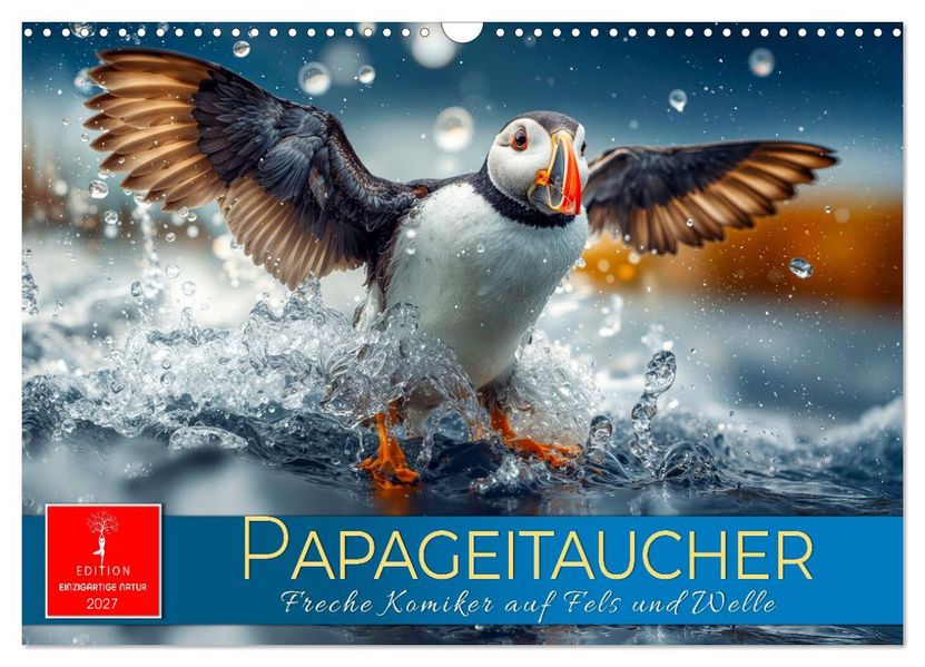 Papageitaucher - Freche Komiker auf Fels und Welle (Wandkalender 2027 DIN A3 quer) CALVENDO Monatskalender