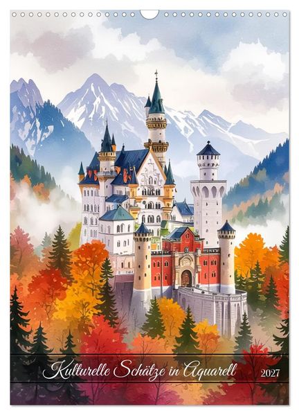 Kulturelle Schätze in Aquarell (Wandkalender 2027 DIN A3 hoch) CALVENDO Monatskalender