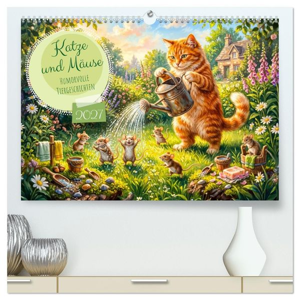 Katze und Mäuse - Humorvolle Tiergeschichten (hochwertiger Premium Wandkalender 2027 DIN A2 quer) Kunstdruck in Hochglanz