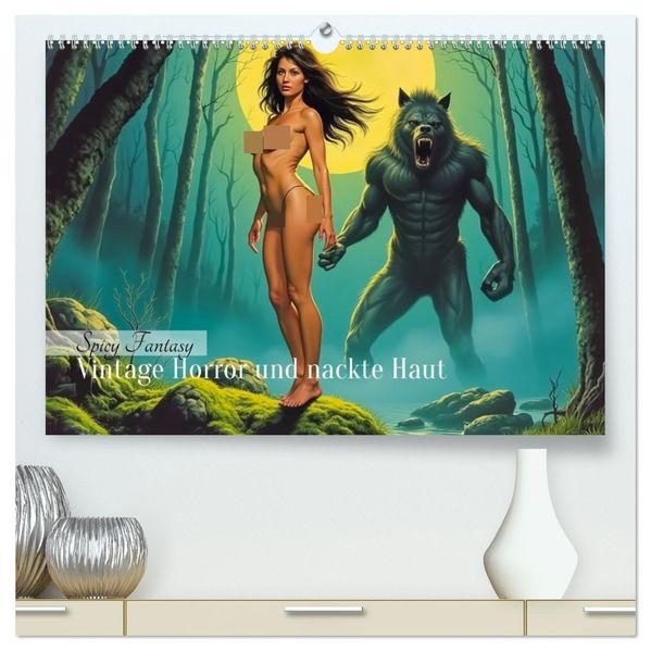 Spicy Fantasy - Vintage Horror und nackte Haut (hochwertiger Premium Wandkalender 2027 DIN A2 quer) Kunstdruck in Hochglanz