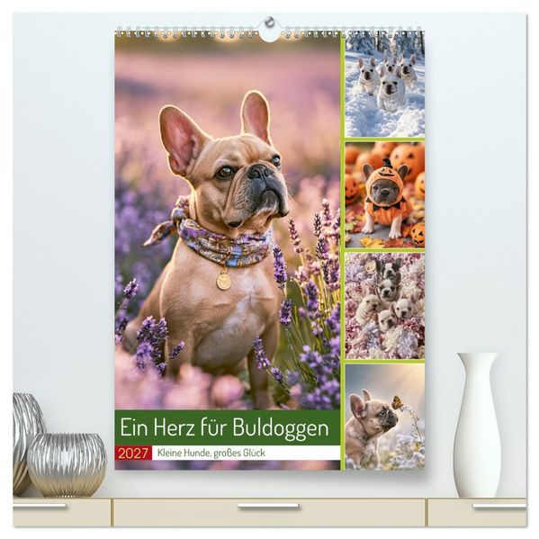 Ein Herz für Buldoggen (hochwertiger Premium Wandkalender 2027 DIN A2 hoch) Kunstdruck in Hochglanz