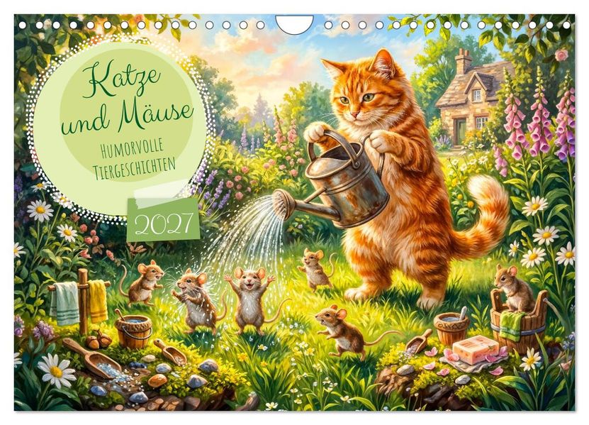 Katze und Mäuse - Humorvolle Tiergeschichten (Wandkalender 2027 DIN A4 quer) CALVENDO Monatskalender