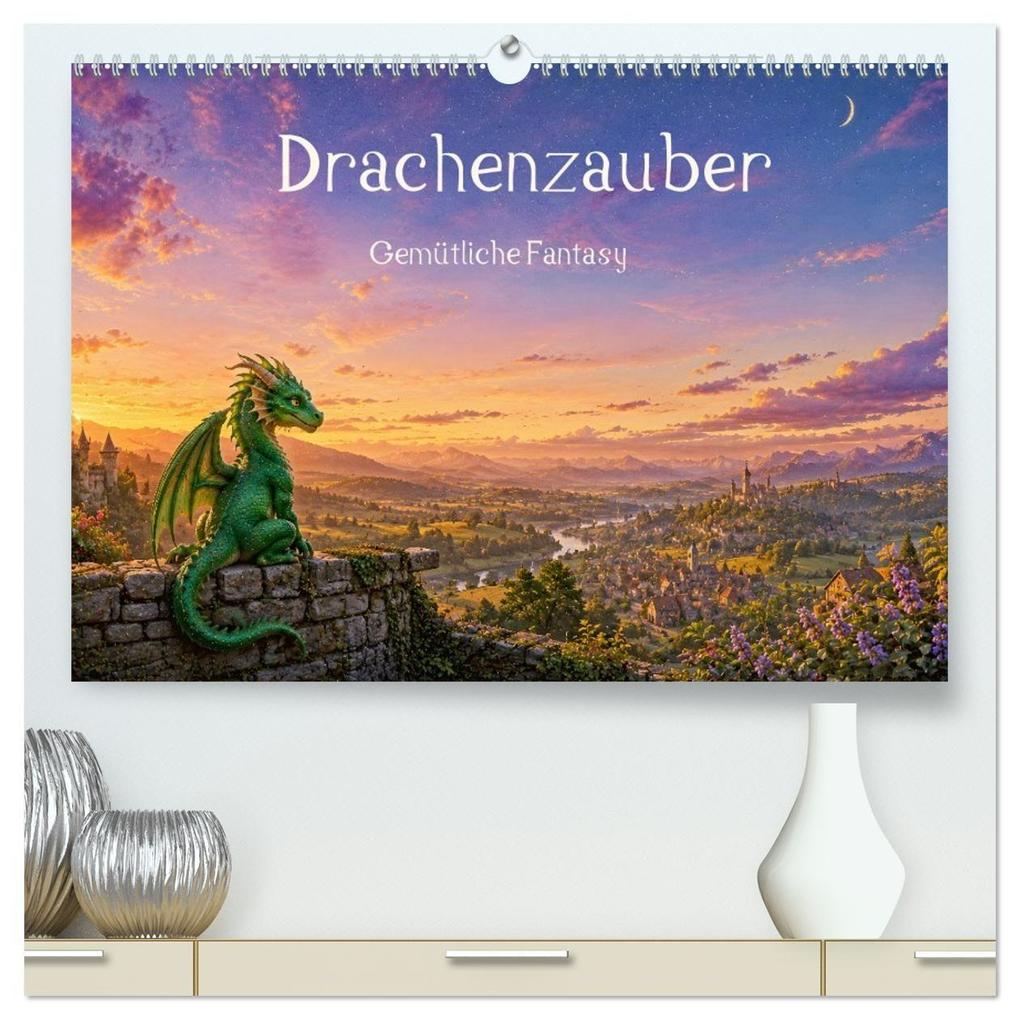 Drachenzauber - Gemütliche Fantasy (hochwertiger Premium Wandkalender 2027 DIN A2 quer) Kunstdruck in Hochglanz