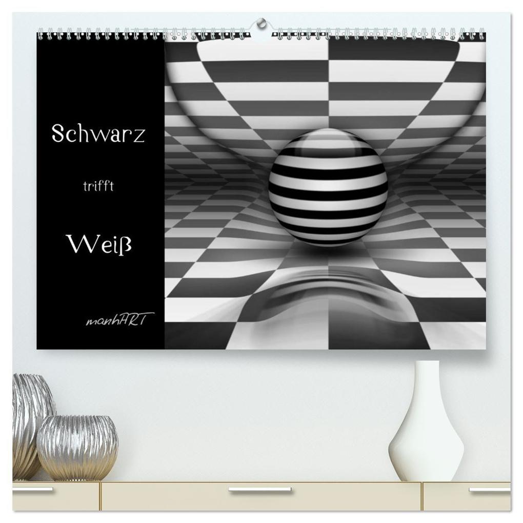 Schwarz trifft Weiß (hochwertiger Premium Wandkalender 2027 DIN A2 quer) Kunstdruck in Hochglanz