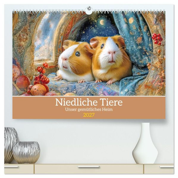 Niedliche Tiere - Unser gemütliches Heim (hochwertiger Premium Wandkalender 2027 DIN A2 quer) Kunstdruck in Hochglanz