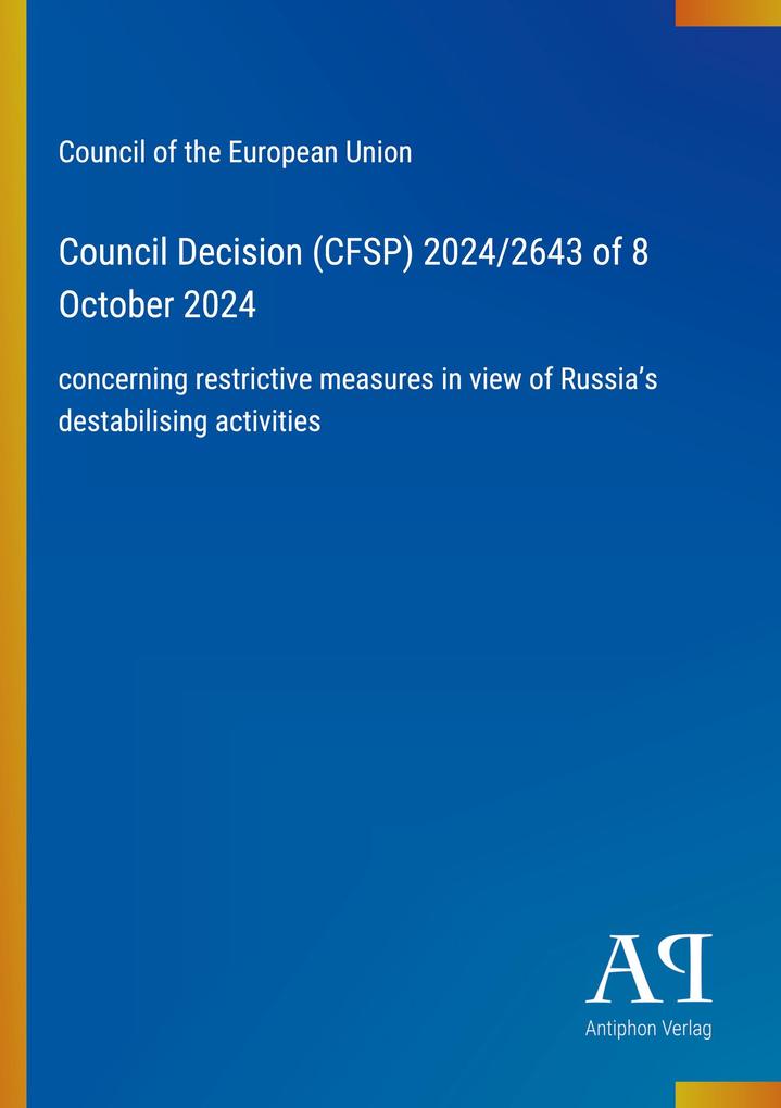 Council Decision (CFSP) 2024/2643 of 8 October 2024