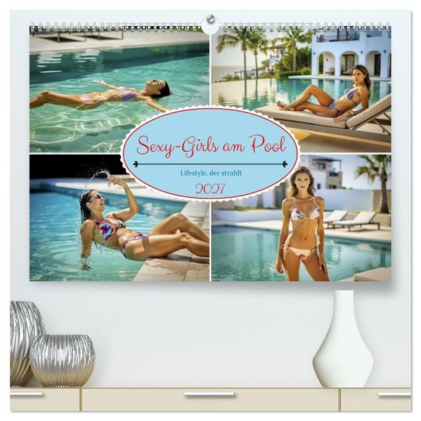 Sexy-Girls am Pool (hochwertiger Premium Wandkalender 2027 DIN A2 quer) Kunstdruck in Hochglanz