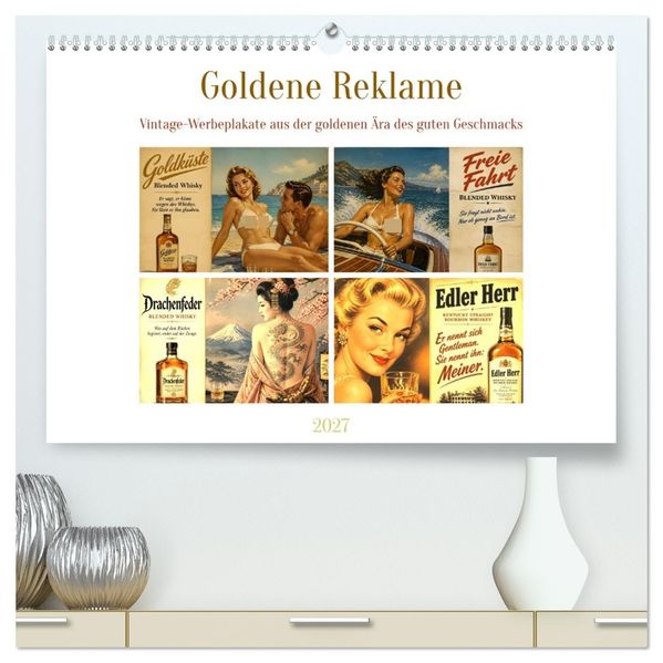 Goldene Reklame (hochwertiger Premium Wandkalender 2027 DIN A2 quer) Kunstdruck in Hochglanz