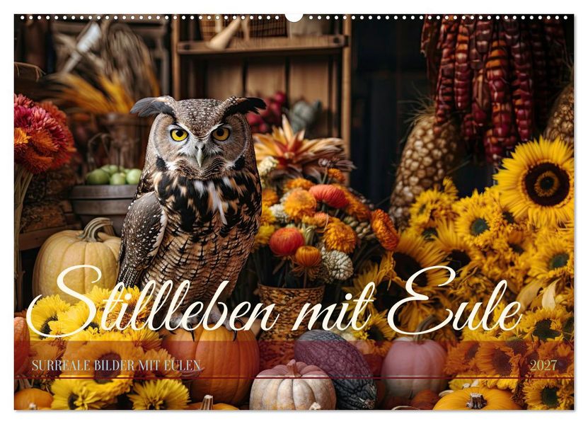 Stillleben mit Eule (Wandkalender 2027 DIN A2 quer) CALVENDO Monatskalender