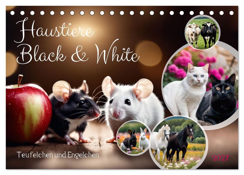 Haustiere - Black and White (Tischkalender 2027 DIN A5 quer) CALVENDO Monatskalender