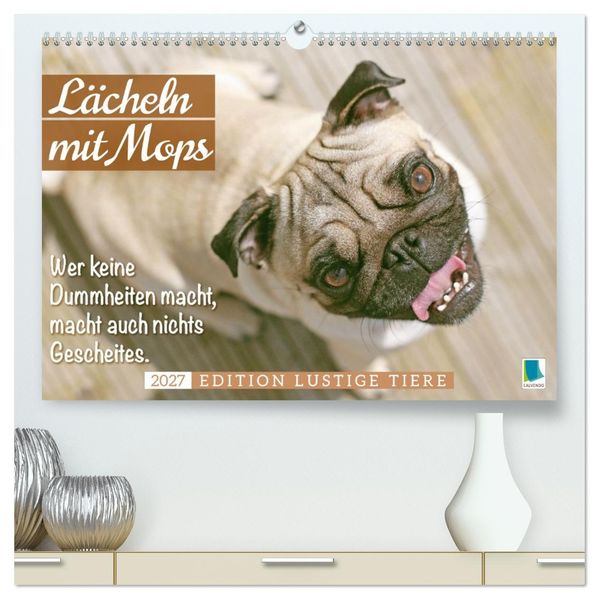 Lächeln mit Mops (hochwertiger Premium Wandkalender 2027 DIN A2 quer) Kunstdruck in Hochglanz