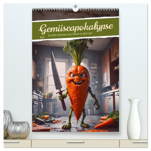 Gemüseapokalypse - Iss dein Gemüse auf bevor es dich isst (hochwertiger Premium Wandkalender 2027 DIN A2 hoch) Kunstdruck in Hochglanz