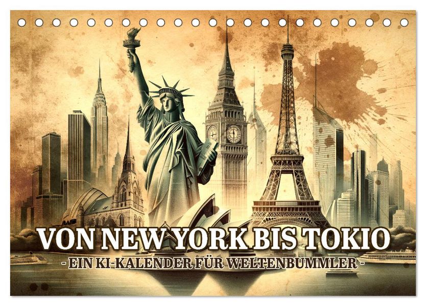Von New York bis Tokio - Ein KI-Kalender für Weltenbummler (Tischkalender 2027 DIN A5 quer) CALVENDO Monatskalender