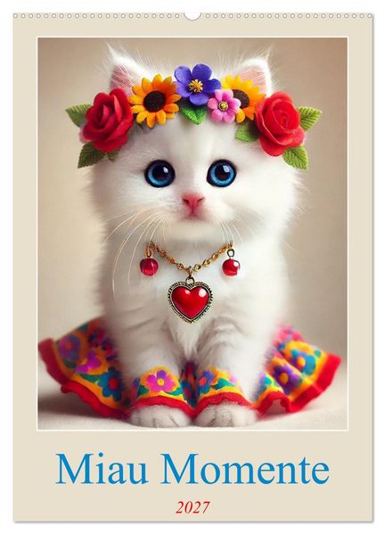 Miau Momente (Wandkalender 2027 DIN A2 hoch) CALVENDO Monatskalender